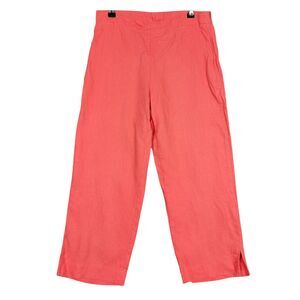 MICHAEL SIMON Pink Linen Mid Rise Cropped Capri Pants Lagenlook Preppy SIZE 4